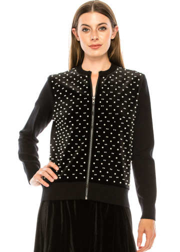 Velvet pearl cardigan in black