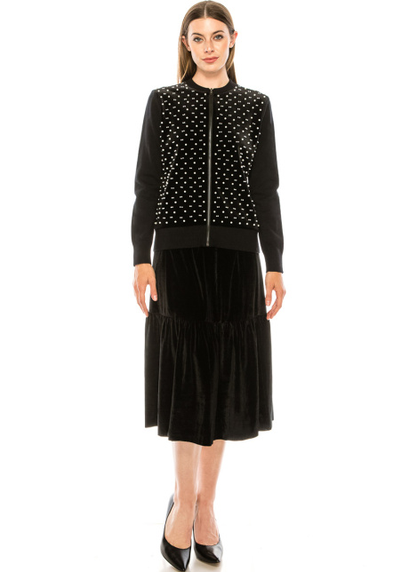 Velvet pearl cardigan in black