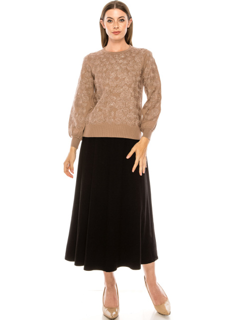 Shiny circle pattern sweater in taupe