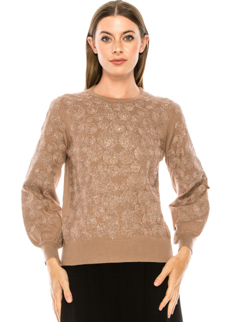 Shiny circle pattern sweater in taupe