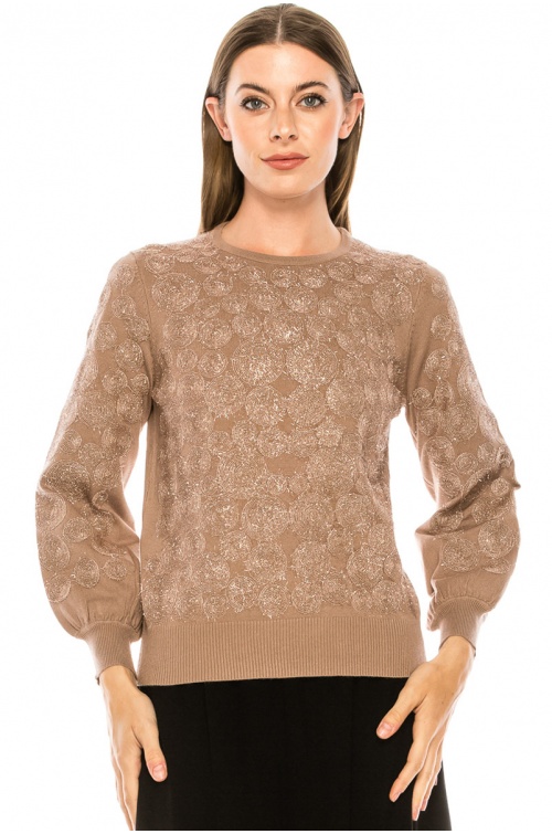 Shiny circle pattern sweater in taupe