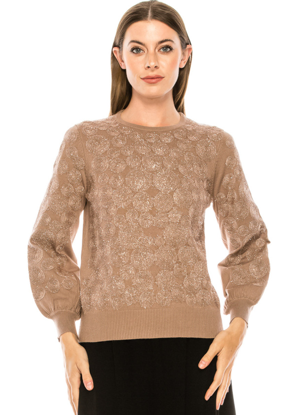 Shiny circle pattern sweater in taupe