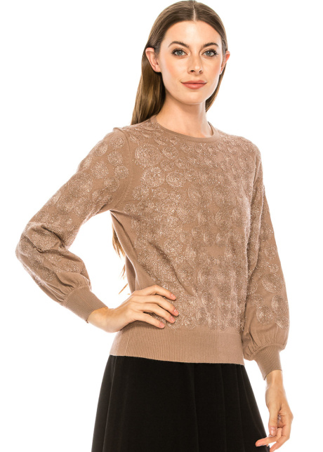 Shiny circle pattern sweater in taupe