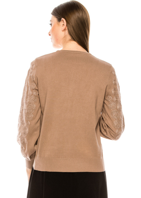 Shiny circle pattern sweater in taupe