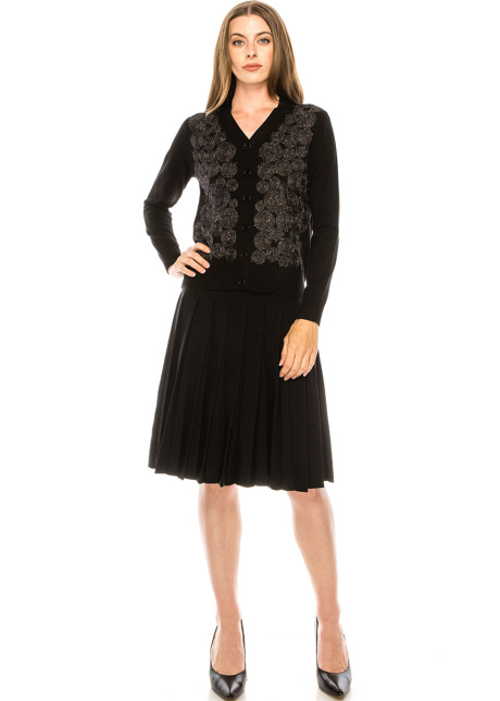 Embellished button-down cardigan in black