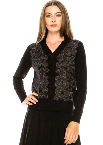 Embellished button-down cardigan in black