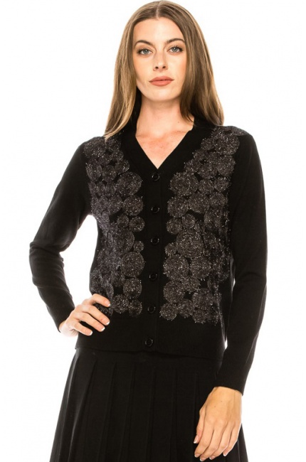 Embellished button-down cardigan in black