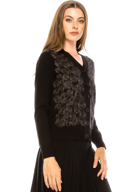 Embellished button-down cardigan in black