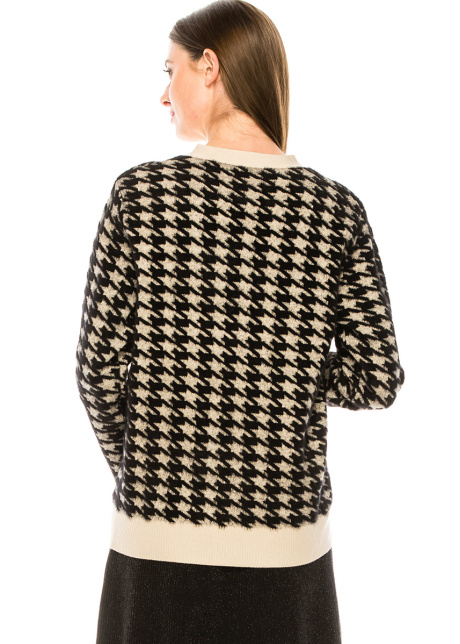 V-neck houndstooth print cardigan