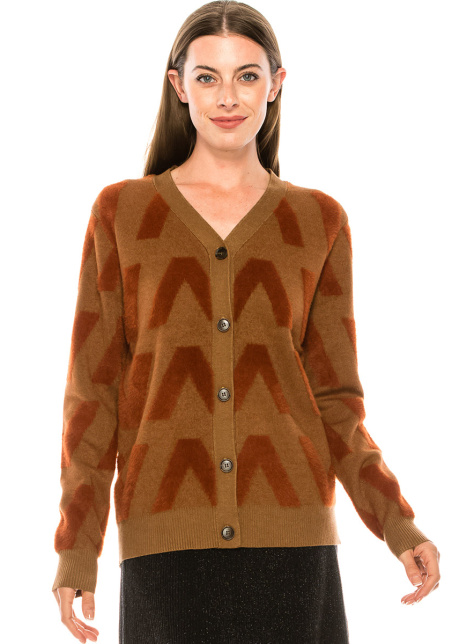 V-neck buttoned cardigan in camel