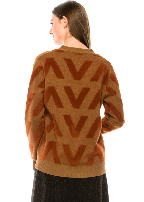 V-neck buttoned cardigan in camel