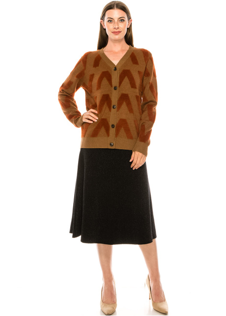 V-neck buttoned cardigan in camel