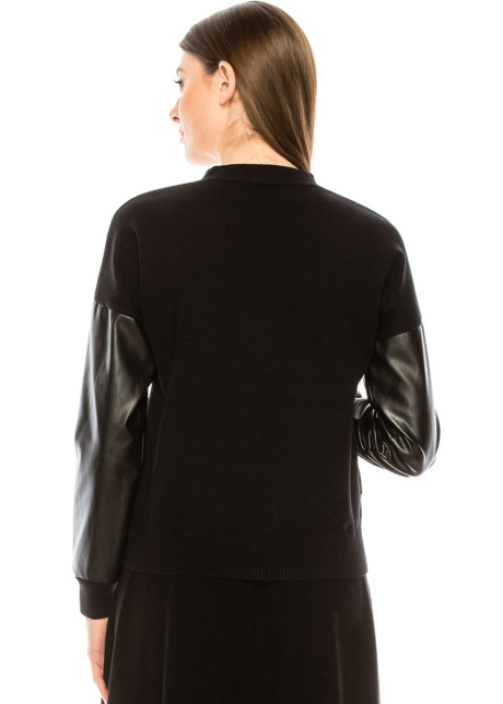 Black cardigan with leather sleeves