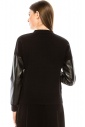 Black cardigan with leather sleeves