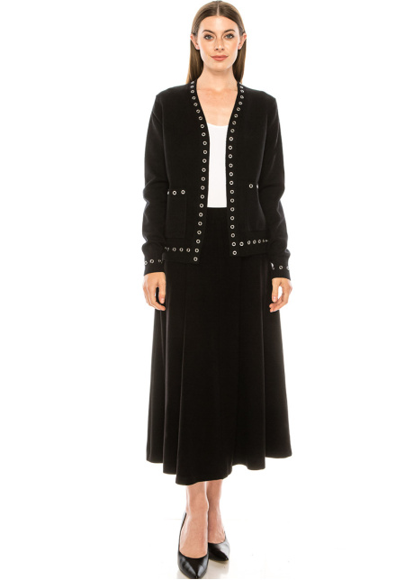 Eyelet cardigan in black