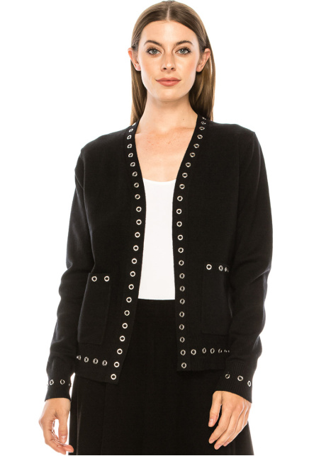 Eyelet cardigan in black
