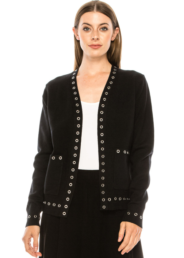 Eyelet cardigan in black
