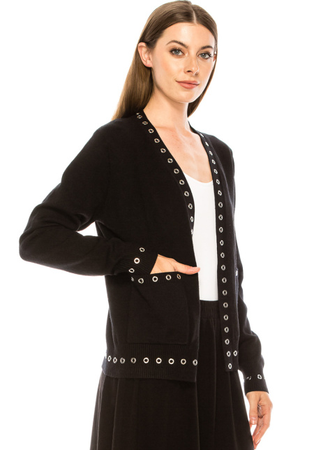 Eyelet cardigan in black