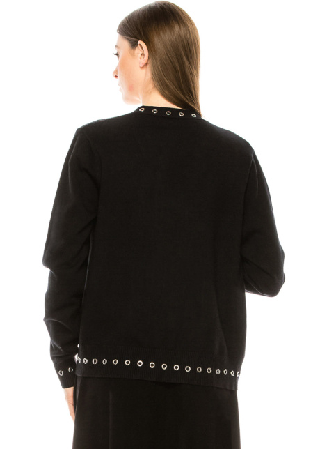 Eyelet cardigan in black