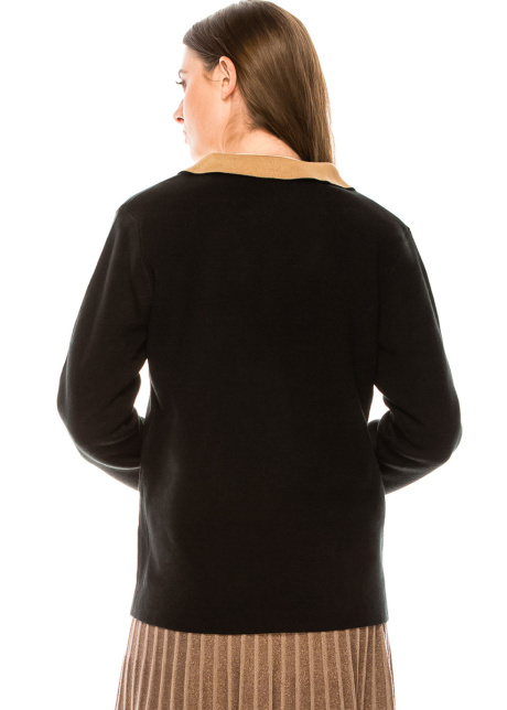 Two-colored buttoned cardigan with turndown collar