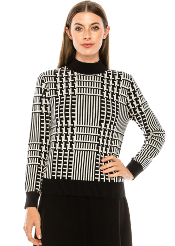 Geometric pattern sweater in black and white