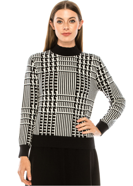 Geometric pattern sweater in black and white