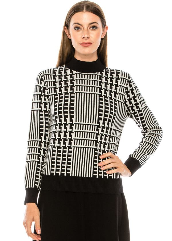 Geometric pattern sweater in black and white