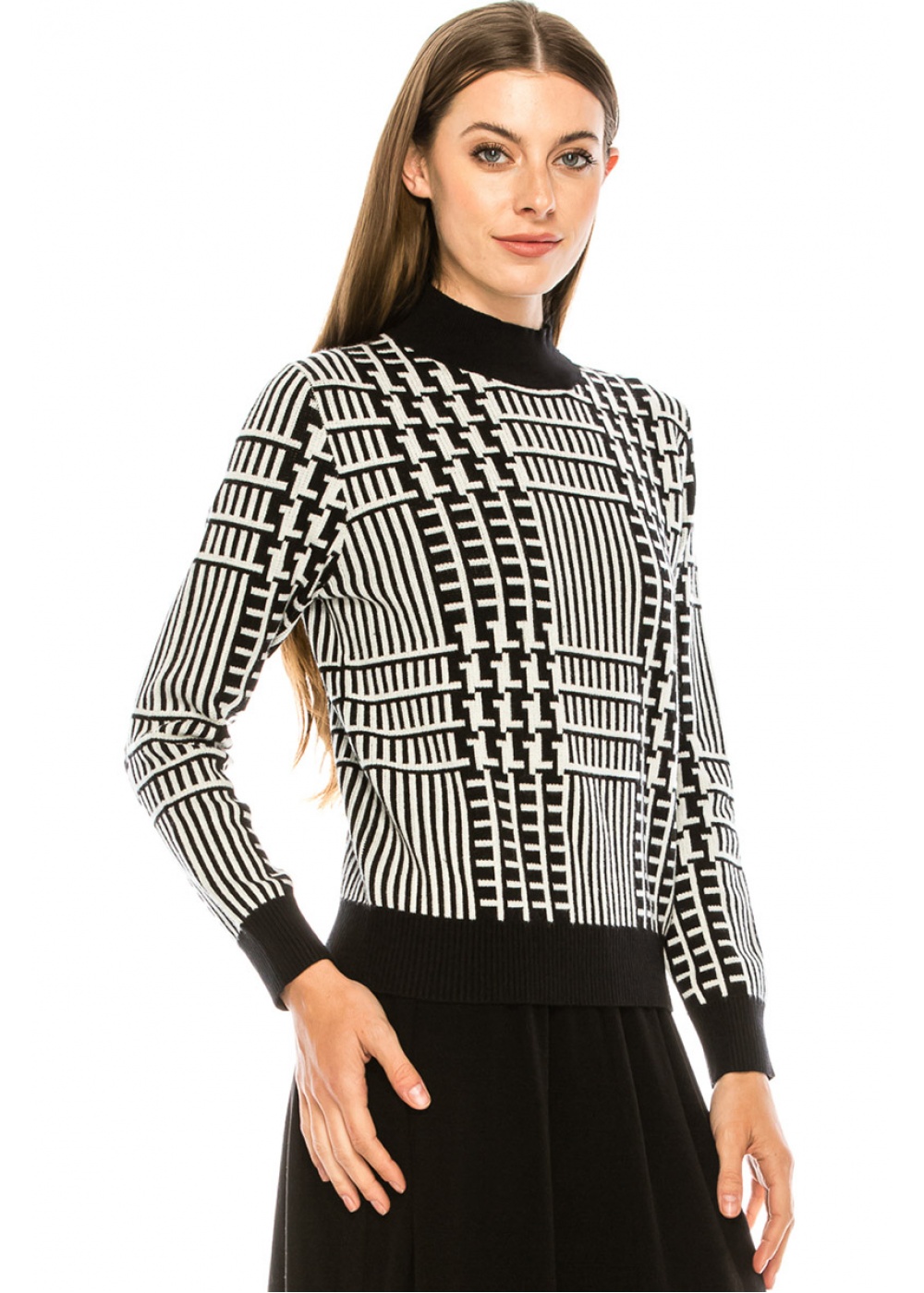 Geometric pattern sweater in black and white