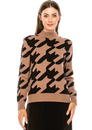 Large houndstooth pattern sweater in taupe