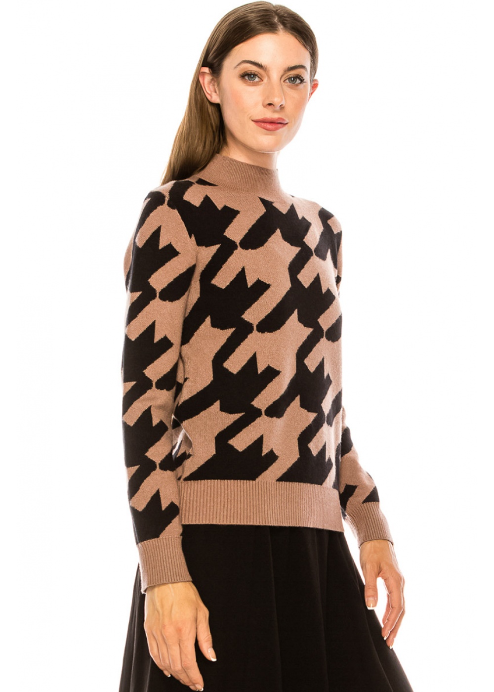 Large houndstooth pattern sweater in taupe