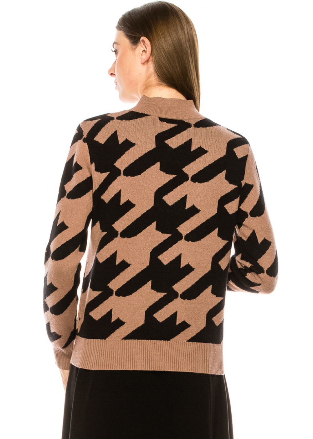 Large houndstooth pattern sweater in taupe