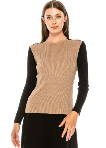 Crew neck color block sweater