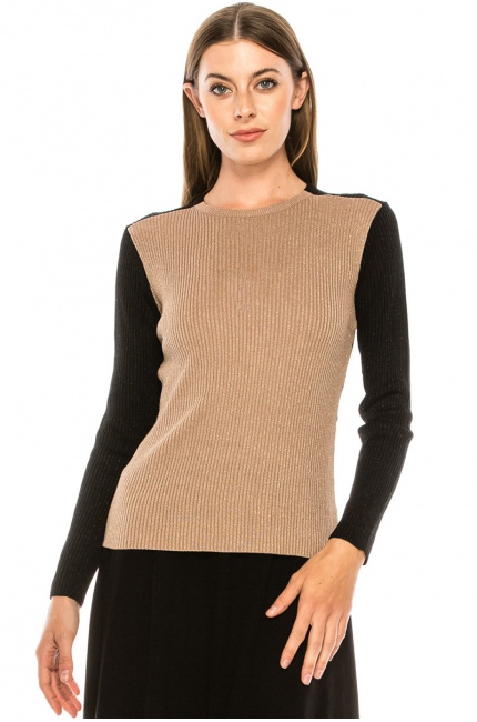 Crew neck color block sweater