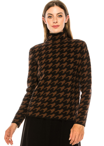High neck houndstooth sweater with lurex threads