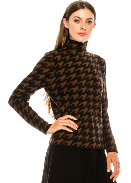 High neck houndstooth sweater with lurex threads