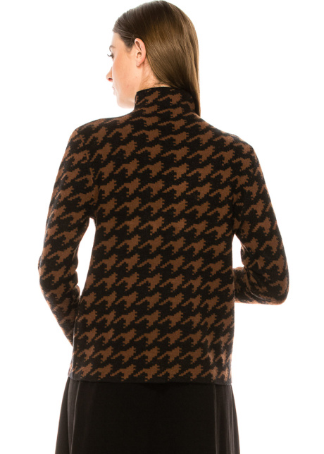 High neck houndstooth sweater with lurex threads