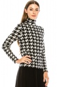 High neck houndstooth sweater in white