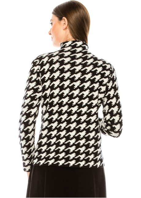 High neck houndstooth sweater in white