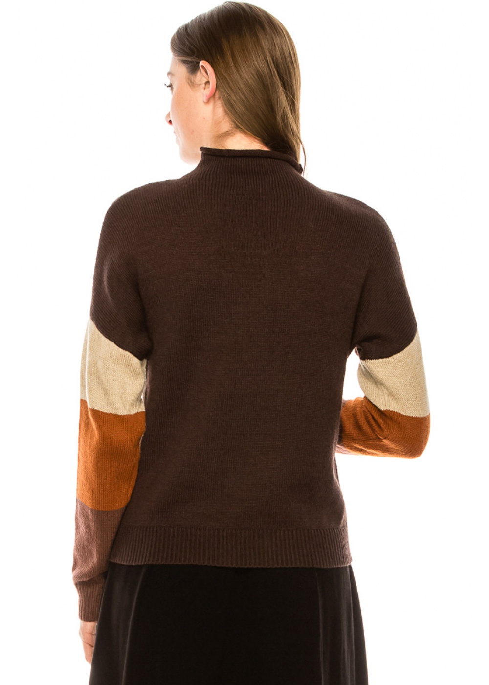 High neck color block sweater in brown