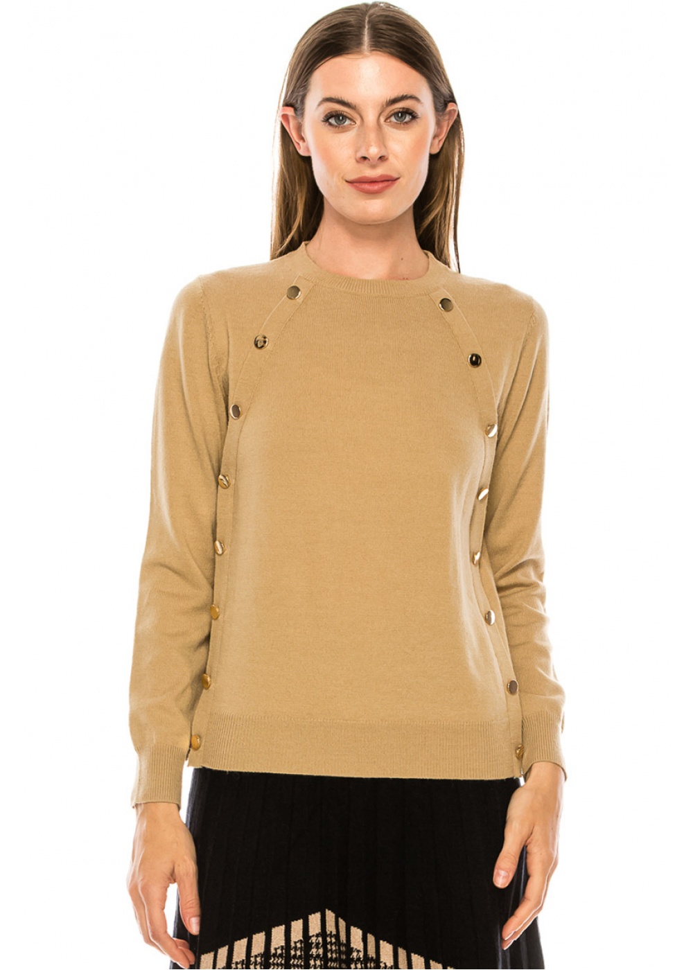 Beige sweater with two rows button decor