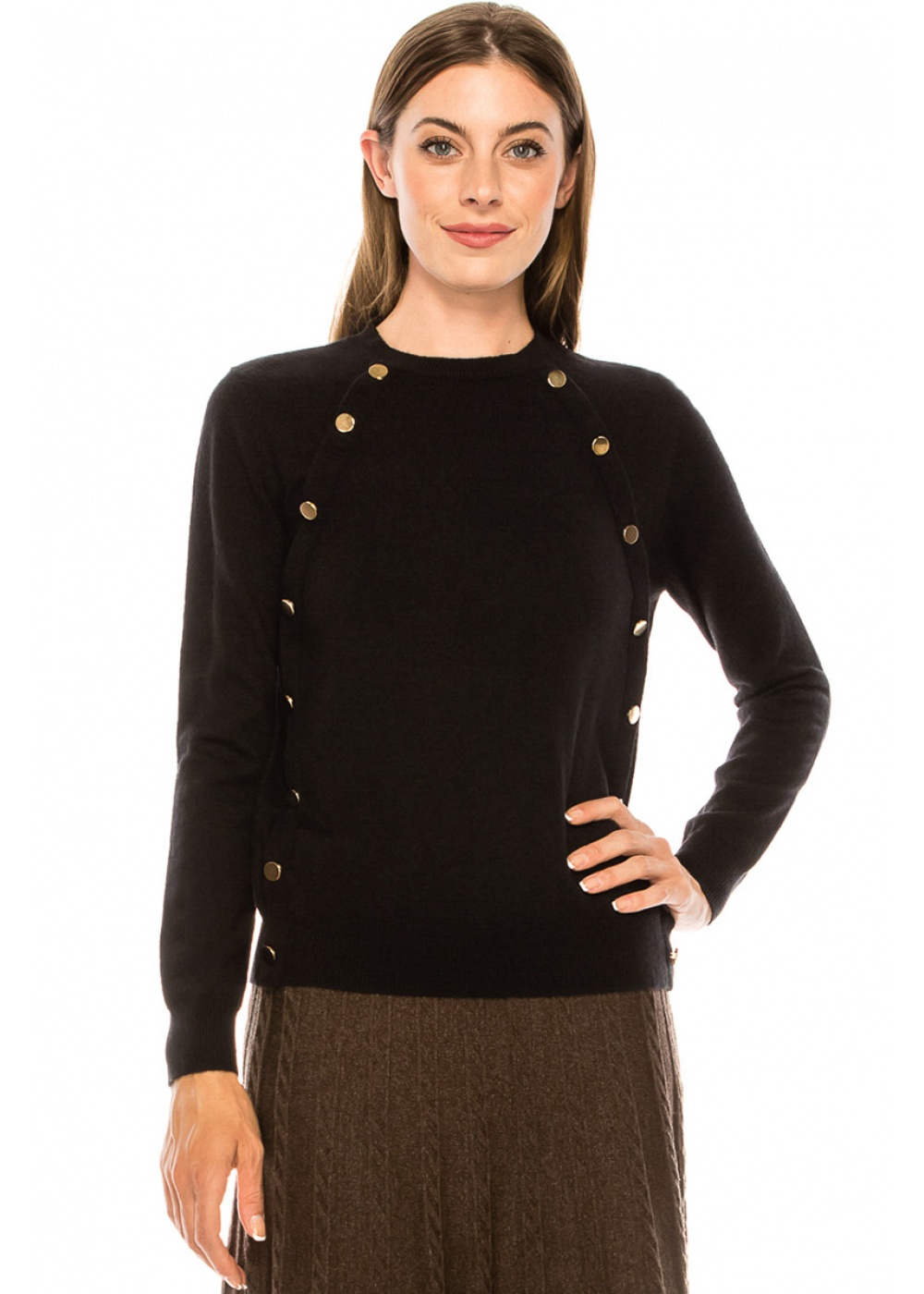 Black sweater with two rows of button decor