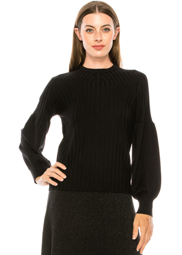 Bishop sleeves ribbed sweater in black