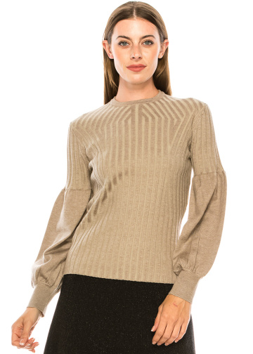 Bishop sleeves ribbed sweater in taupe