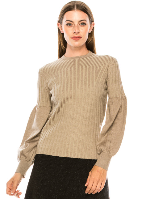 Bishop sleeves ribbed sweater in taupe