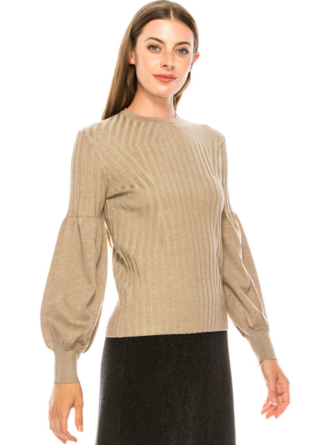 Bishop sleeves ribbed sweater in taupe