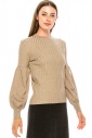 Bishop sleeves ribbed sweater in taupe