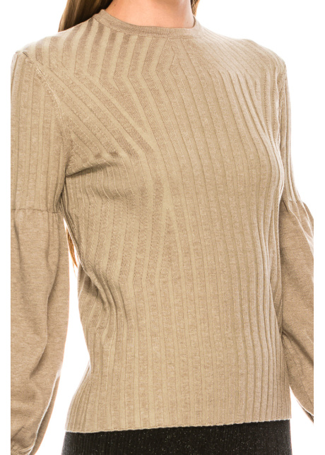 Bishop sleeves ribbed sweater in taupe