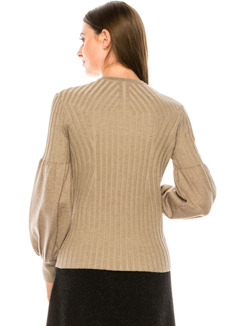Bishop sleeves ribbed sweater in taupe