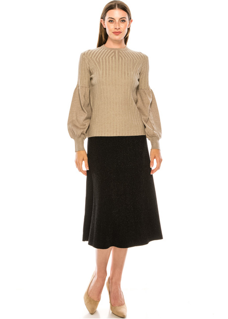 Bishop sleeves ribbed sweater in taupe
