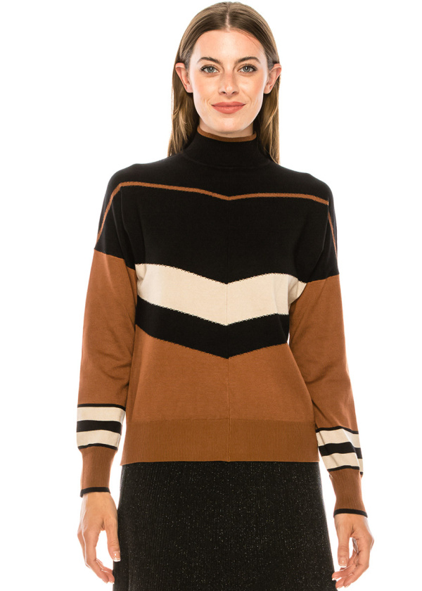 Color block striped sweater in rust